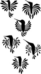 hummingbird tattoo black ink pack collection illustration in vector format
