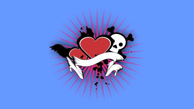 winged heart and cartoon skull illustartion banner background