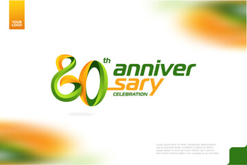 80th Anniversary logotype with a combination of orange and green on a white background.