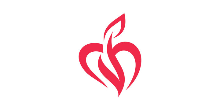 logo design combination of love shape with fire, icon, vector, symbol.