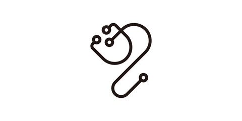 logo design combination of love shape with stethoscope, minimalist line, icon, vector, symbol.