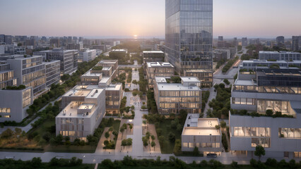 Obraz premium City skyline, eco city, sunset landscape