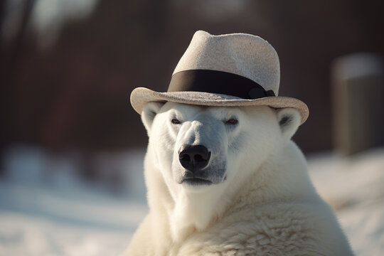 polar bear wears a hat