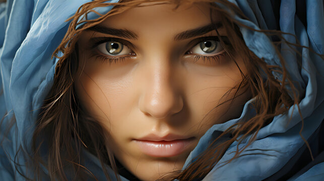 Close-up photo of a beautiful Arabic woman in hijab with Stunning Eyes