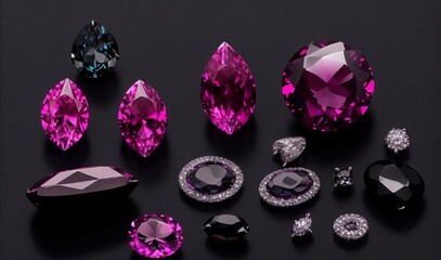 Collection of spinel gemstones, isolated objects, non-overlapping in plain black background from AI Generative