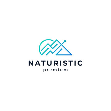 shiny mountain and circuit for technology, internet, finance or media logo design