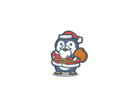 Penguin costume santa claus mascot