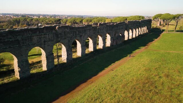 Aerial View of Claudio Aqueduct Arches in Rome, Italy