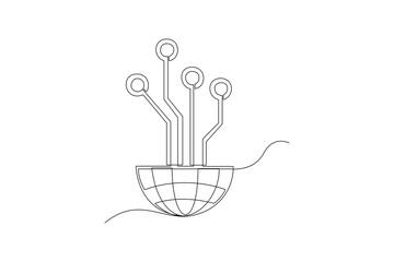 One continuous line drawing of Information technology concept. Doodle vector illustration in simple linear style.