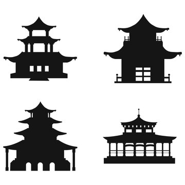 Set of Traditional Chinese Building. With Flat Design. Isolated Vector Icon.