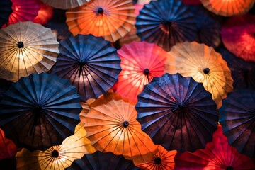 Festive Spectrum: Traditional Paper Umbrellas in Abstract Arrangement