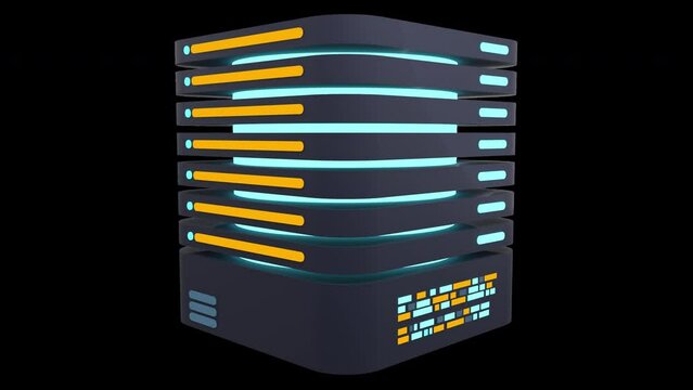 3D server animation. Computer server 3d render. Cloud computing. Transparent background with alpha channel