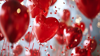 Heart-Shaped Balloons and Confetti Celebration with Romantic Festivity