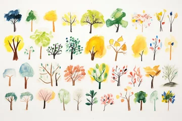 Tuinposter Drawing pictures of cute color trees by children © Golden House Images