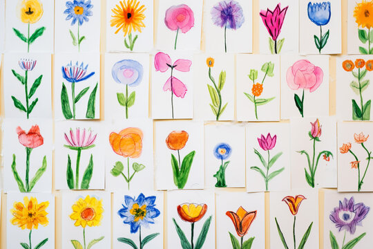 Drawing pictures of cute color flowers by children