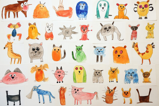 Drawing pictures of various cute animals by children