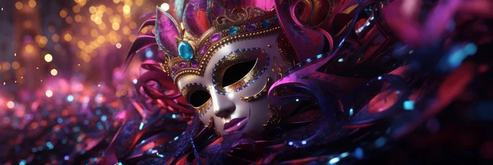 Fotobehang Carnival mask. Mardi gras party background, Carnival festival celebration, Venetian mask, Masquerade disguise © CYBERUSS