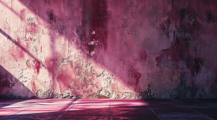 an old wall with the light shining on it, in the style of light pink and crimson, tabletop photography,