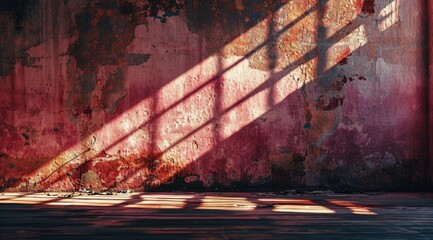 an old wall with the light shining on it, in the style of light pink and crimson, tabletop photography,