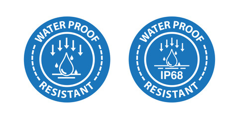 IP66, IP67 and IP68 Waterproof and dustproof protection rating. Water and dust protective capability Label. Water and dust protection level icon and symbol. Vector. - obrazy, fototapety, plakaty