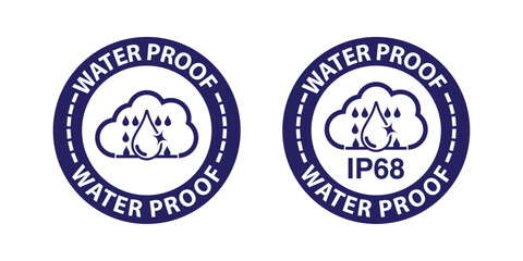 IP66, IP67 and IP68 Waterproof and dustproof protection rating. Water and dust protective capability Label. Water and dust protection level icon and symbol. Vector.