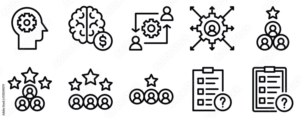 Poster project management line style icon set collection