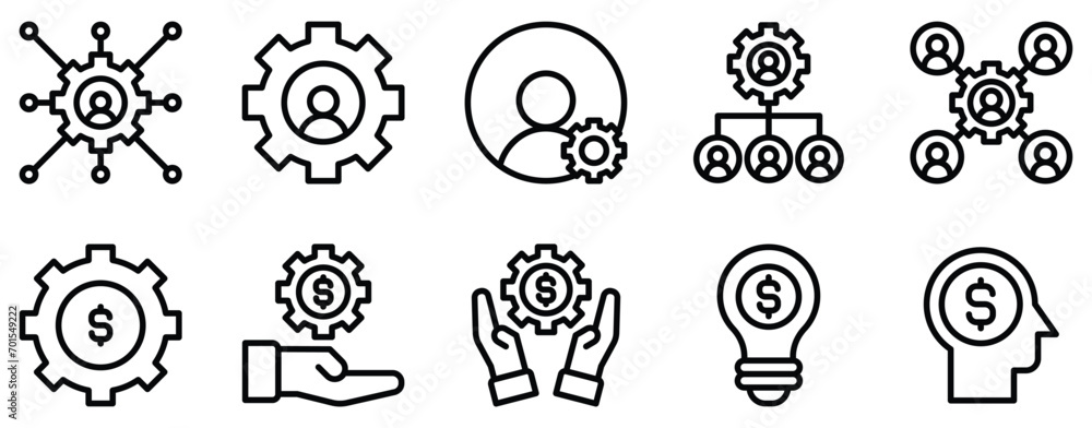 Poster project management line style icon set collection