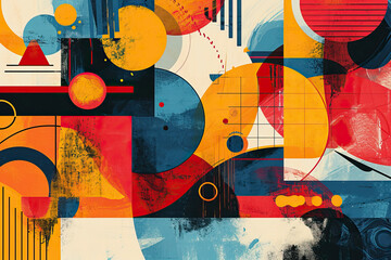 Version five.Risograph effect Abstract geometric shapes.set of colourful geometric shapes in fashionable Risograph style