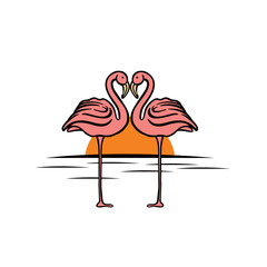 vector design of a pair of flamingos on the beach