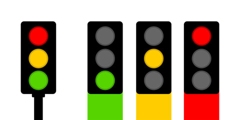 Black traffic light signal pole rules street with red yellow and green light street road flat icon vector design