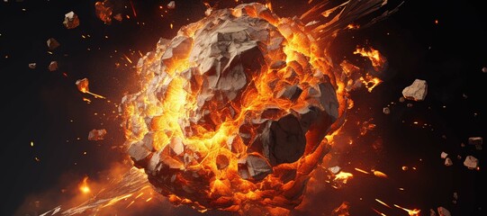 fireball rock explosion, blast, smoke 15