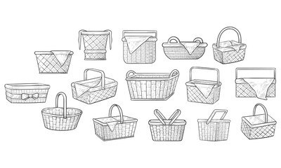 wicker basket handdrawn collection