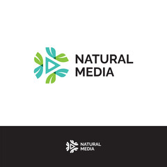 Nature Media with leaves and play icon shaped logo design icon illustration