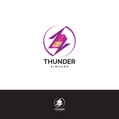 Thunder Sim card with bolt and simcard icon logo design illustration