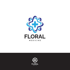 floral medicine logo with flower and medical icon inside logo design icon illustration