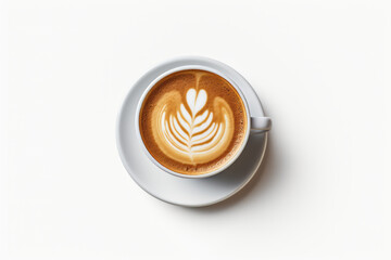 a cup of coffee with latte art of a smiley face, top down view, white background --ar 3:2 --v 5.2...