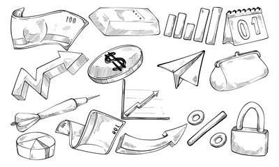 investments and finance business handdrawn collection