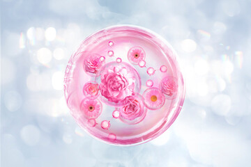 pink molecule and flower in bubble