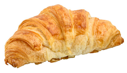 Fresh baked flakey buttery breakfast croissant, isolated