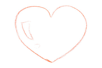 Pencil drawing orange heart isolated on transparent background.