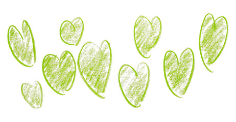 Pencil drawing green heart isolated on transparent background. - obrazy, fototapety, plakaty