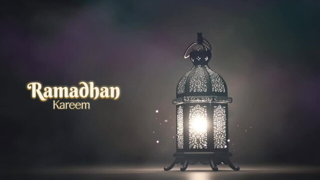 Ramadan Kareem Greeting with arabic lantern and bokeh background