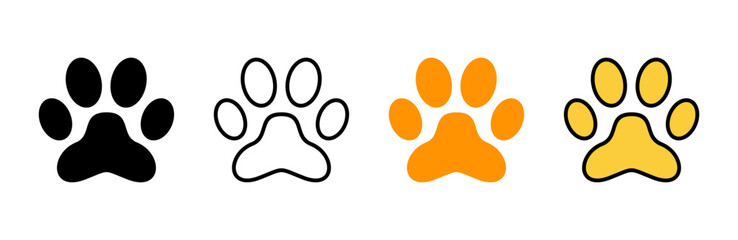 Paw icon set vector. paw print sign and symbol. dog or cat paw