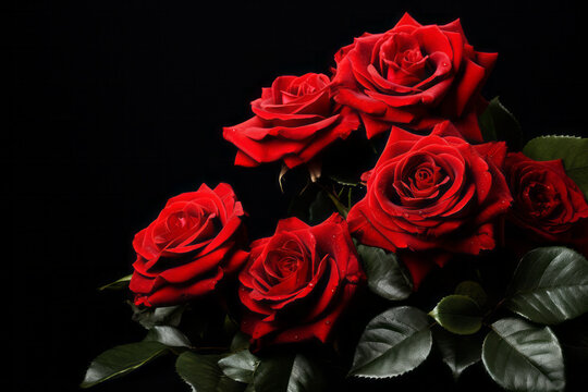 red roses with black background stock photo --ar 3:2 --v 5.2 Job ID: 120b462a-7053-4689-bca3-7c9bb5f0d07d
