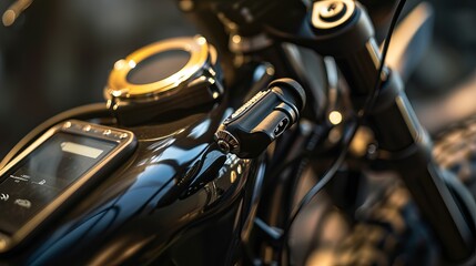 Close-Up View of Motorcycle’s Handlebar, Speedometer, and Part of Fuel Tank - obrazy, fototapety, plakaty