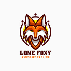 Vector Logo Illustration Lone Fox Simple Mascot Style.