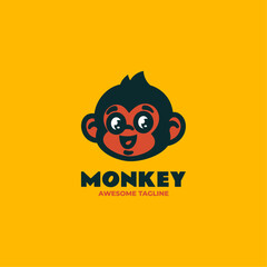Vector Logo Illustration Monkey Mascot Cartoon Style.