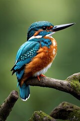Fototapeta premium Blue kingfisher perching on a branch in nature.