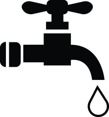 Water Faucet Icon vector, Tap sign. Bathroom symbol. Water flows from the faucet symbol. Drinking water company symbol for apps and websites, logo design, isolated on transparent background,