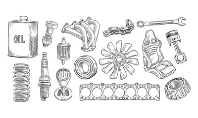 Vehicle Mechanics part handdrawn collection